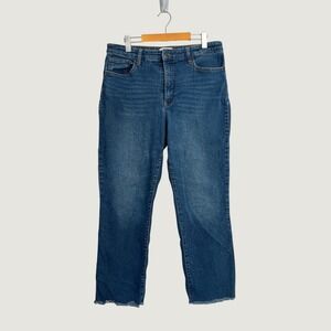 Crown & Ivy High Rise Vintage Straight Jeans Medium Wash Raw Hem Size 14